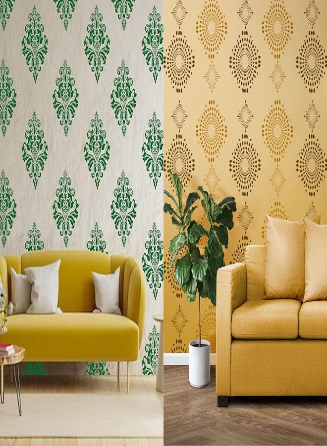 StenCart Combo of 2 Damask Design Jodhpur & Mandala Art Stencil for Wall Painting Home DIY Reusable Wall Stencil Design for Wall Decoration (16x24 inch) -Pack of 2 - Image 1